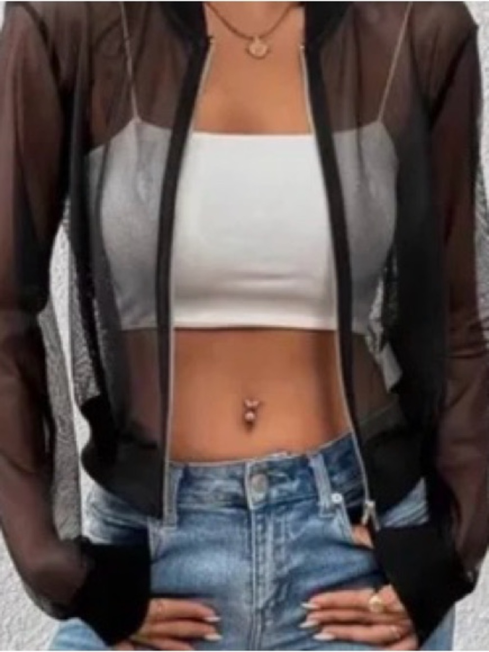Forever 21 Black Sheer Mesh Bomber Jacket s